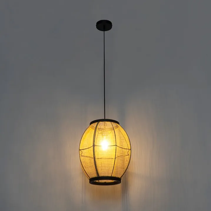 Kinder QAZQA Kinderzimmerlampen|Pendelleuchten*Orientalische Hängelampe braun Stoff 35 cm - Rob