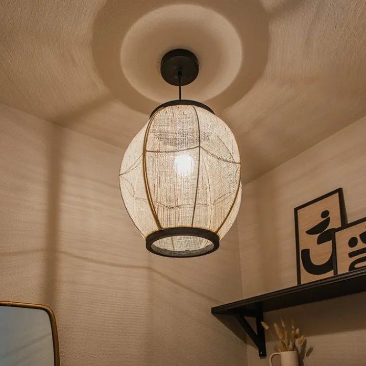 Kinder QAZQA Kinderzimmerlampen|Pendelleuchten*Orientalische Hängelampe braun Stoff 35 cm - Rob