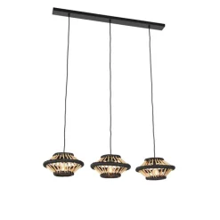 QAZQA Pendelleuchten|Wohnzimmerlampen*Orientalische Hängelampe Bambus mit schwarzem länglichem 3-Licht - Evalin