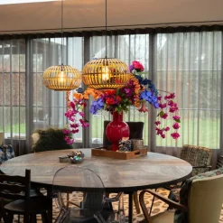 QAZQA Pendelleuchten|Wohnzimmerlampen*Orientalische Hängelampe Bambus 2-flammig - Amira