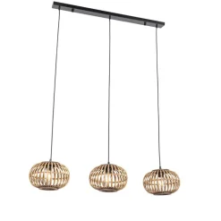 QAZQA Pendelleuchten|Wohnzimmerlampen*Orientalische Hängelampe Bambus 3-flammig länglich - Amira