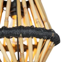 QAZQA Pendelleuchten|Wohnzimmerlampen*Orientalische Hängelampe Bambus mit schwarzem rundem 3-Licht - Evalin