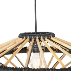 QAZQA Pendelleuchten|Wohnzimmerlampen*Orientalische Hängelampe Bambus mit Schwarz 60 cm - Evalin