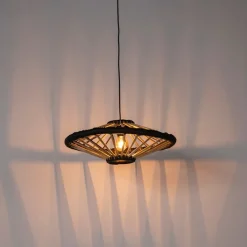 QAZQA Pendelleuchten|Wohnzimmerlampen*Orientalische Hängelampe Bambus mit Schwarz 60 cm - Evalin