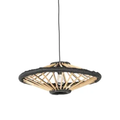 QAZQA Pendelleuchten|Wohnzimmerlampen*Orientalische Hängelampe Bambus mit Schwarz 60 cm - Evalin