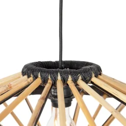 QAZQA Pendelleuchten|Wohnzimmerlampen*Orientalische Hängelampe Bambus mit Schwarz 60 cm - Evalin