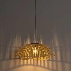 QAZQA Pendelleuchten|Wohnzimmerlampen*Orientalische Hängelampe schwarz mit natürlichem Bambus 62 cm - Pua