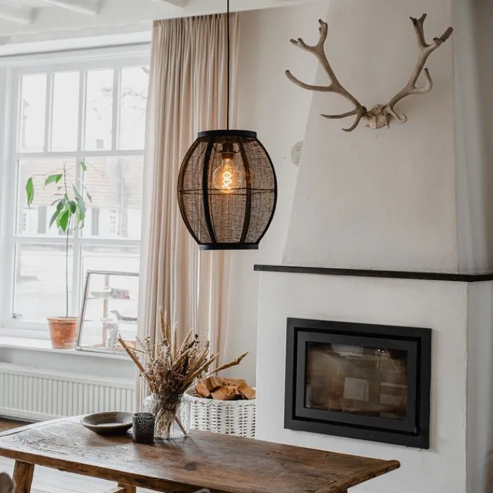 Kinder QAZQA Kinderzimmerlampen|Pendelleuchten*Orientalische Hängelampe Schwarz Stoff 35 cm - Rob