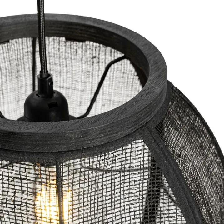 Kinder QAZQA Kinderzimmerlampen|Pendelleuchten*Orientalische Hängelampe Schwarz Stoff 35 cm - Rob