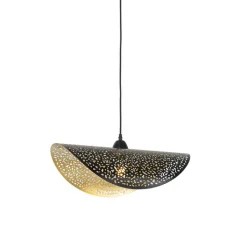 QAZQA Pendelleuchten|Wohnzimmerlampen*Orientalische Hängelampe schwarz mit Gold 50 cm - Japke