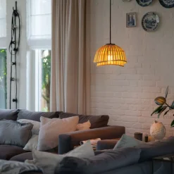 QAZQA Pendelleuchten|Wohnzimmerlampen*Orientalische Hängelampe schwarz mit natürlichem Bambus 30 cm - Pua