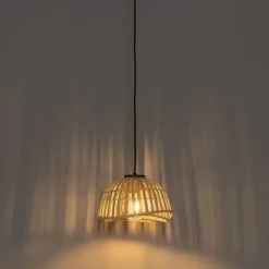QAZQA Pendelleuchten|Wohnzimmerlampen*Orientalische Hängelampe schwarz mit natürlichem Bambus 30 cm - Pua