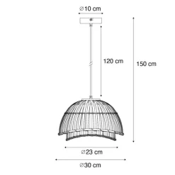 QAZQA Pendelleuchten|Wohnzimmerlampen*Orientalische Hängelampe schwarz mit natürlichem Bambus 30 cm - Pua