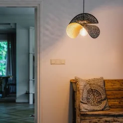 QAZQA Pendelleuchten|Esszimmerlampen*Orientalische Hängelampe schwarz mit Gold 28 cm - Japke