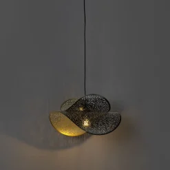 QAZQA Pendelleuchten|Esszimmerlampen*Orientalische Hängelampe schwarz mit Gold 28 cm - Japke