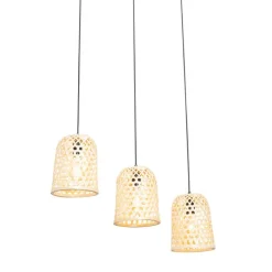 QAZQA Pendelleuchten|Wohnzimmerlampen*Orientalische Hängelampe schwarz mit Bambus 3 Lichter - Rayan