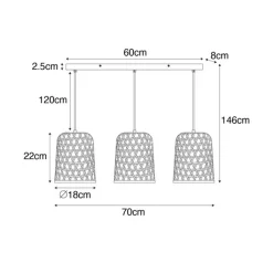 QAZQA Pendelleuchten|Wohnzimmerlampen*Orientalische Hängelampe schwarz mit Bambus 3 Lichter - Rayan
