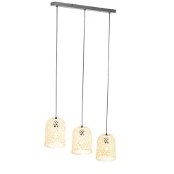 QAZQA Pendelleuchten|Wohnzimmerlampen*Orientalische Hängelampe schwarz mit Bambus 3 Lichter - Rayan