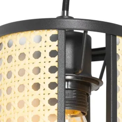 QAZQA Pendelleuchten|Wohnzimmerlampen*Orientalische Hängelampe schwarz mit Rattan 3-flammig länglich - Akira