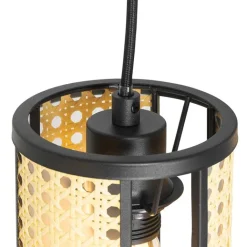 QAZQA Pendelleuchten|Wohnzimmerlampen*Orientalische Hängelampe schwarz mit Rattan 3-flammig länglich - Akira