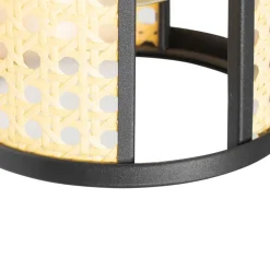 QAZQA Pendelleuchten|Wohnzimmerlampen*Orientalische Hängelampe schwarz mit Rattan 3-flammig länglich - Akira