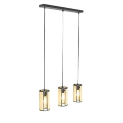 QAZQA Pendelleuchten|Wohnzimmerlampen*Orientalische Hängelampe schwarz mit Rattan 3-flammig länglich - Akira