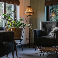 QAZQA Stehlampen|Wohnzimmerlampen*Orientalische Stativ-Stehlampe Bambus mit Schwarz - Evalin