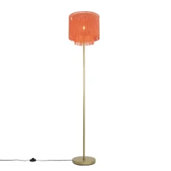 QAZQA Stehlampen|Wohnzimmerlampen*Orientalische Stehlampe goldrosa Schirm mit Fransen - Franxa