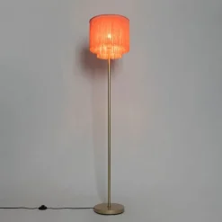 QAZQA Stehlampen|Wohnzimmerlampen*Orientalische Stehlampe goldrosa Schirm mit Fransen - Franxa