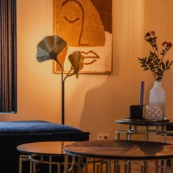 QAZQA Schlafzimmerlampen|Küchenlampen*Orientalische Stehleuchte aus Messing mit schwarzem 2-Licht - Louka