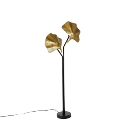 QAZQA Schlafzimmerlampen|Küchenlampen*Orientalische Stehleuchte aus Messing mit schwarzem 2-Licht - Louka