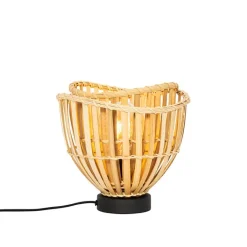 QAZQA Tischlampen|Wohnzimmerlampen*Orientalische Tischlampe schwarz mit natürlichem Bambus - Pua