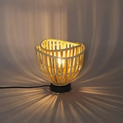 QAZQA Tischlampen|Wohnzimmerlampen*Orientalische Tischlampe schwarz mit natürlichem Bambus - Pua
