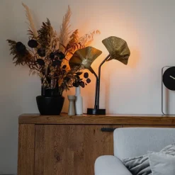 QAZQA Tischlampen|Wohnzimmerlampen*Orientalische Tischlampe aus Messing mit schwarzem 2-Licht - Louka