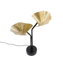 QAZQA Tischlampen|Wohnzimmerlampen*Orientalische Tischlampe aus Messing mit schwarzem 2-Licht - Louka