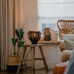 QAZQA Tischlampen|Wohnzimmerlampen*Orientalische Tischleuchte Schwarz Bambus 25cm - Pua