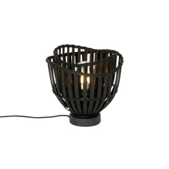 QAZQA Tischlampen|Wohnzimmerlampen*Orientalische Tischleuchte Schwarz Bambus 25cm - Pua