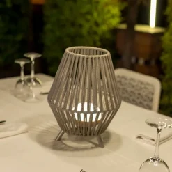 Newgarden Gartenbeleuchtung|Led-Außenleuchten*Orientalische Tischleuchte aus Seil inkl. dimmbarem, wiederaufladbarem LED - Contra