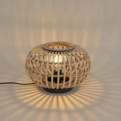 QAZQA Schlafzimmerlampen|Küchenlampen*Orientalische Tischleuchte schwarz mit Bambus - Amira