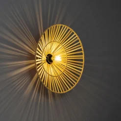 QAZQA Schlafzimmerlampen|Esszimmerlampen*Orientalische Wandleuchte schwarz mit natürlichem Bambus - Pua