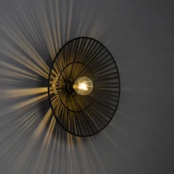 QAZQA Wandleuchten|Wohnzimmerlampen*Orientalische Wandleuchte Schwarz Bambus Rund - Pua