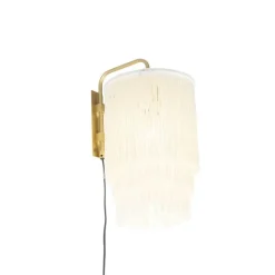 QAZQA Schlafzimmerlampen|Küchenlampen*Orientalische Wandleuchte Gold Creme Schirm mit Fransen - Franxa