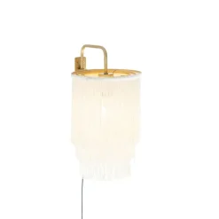 QAZQA Schlafzimmerlampen|Küchenlampen*Orientalische Wandleuchte Gold Creme Schirm mit Fransen - Franxa