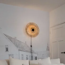 QAZQA Wandleuchten|Wohnzimmerlampen*Orientalische Wandleuchte Rattan 50 cm mit Stecker - Rina