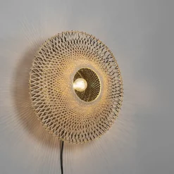 QAZQA Wandleuchten|Wohnzimmerlampen*Orientalische Wandleuchte Rattan 50 cm mit Stecker - Rina