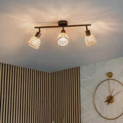 QAZQA Deckenstrahler|Aufbaustrahler*Orientalischer Spot schwarz mit Bambus 3-flammig - Rayan