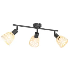 QAZQA Deckenstrahler|Aufbaustrahler*Orientalischer Spot schwarz mit Bambus 3-flammig - Rayan