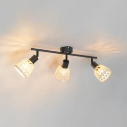 QAZQA Deckenstrahler|Aufbaustrahler*Orientalischer Spot schwarz mit Bambus 3-flammig - Rayan