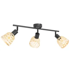 QAZQA Deckenstrahler|Aufbaustrahler*Orientalischer Spot schwarz mit Bambus 3-flammig - Rayan