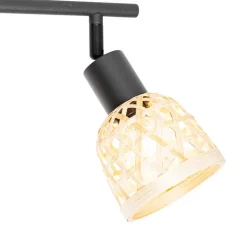 QAZQA Deckenstrahler|Aufbaustrahler*Orientalischer Spot schwarz mit Bambus 3-flammig - Rayan